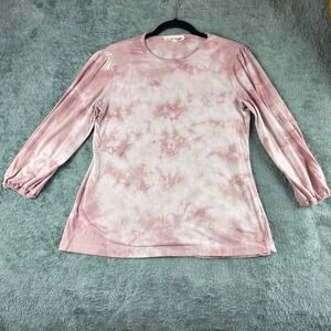 Johny‎ Was Calme Pink Tie Dye Puff Sleeve Long Sleeve Top Women's Size XS